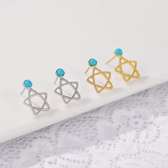 Turquoise Star S925 Dainty Earrings - Picture 4 of 8